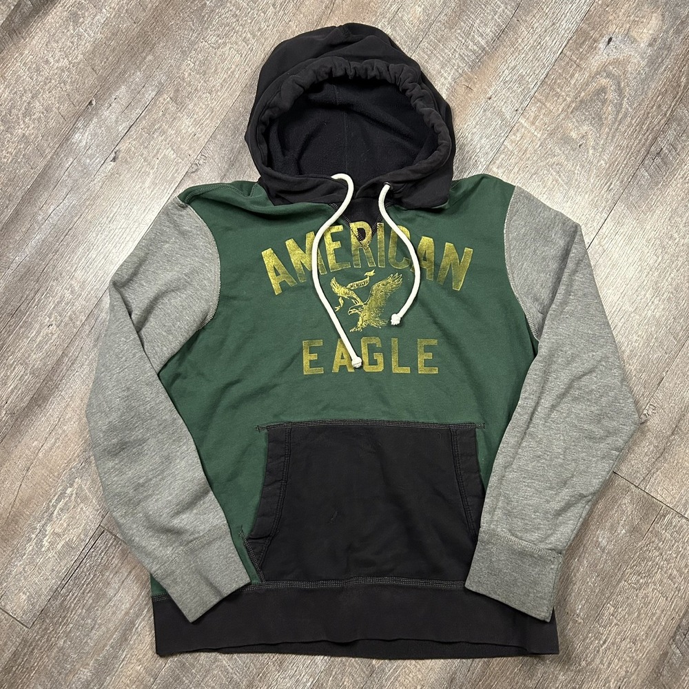 American Eagle Vintage Y2K Hoodie Jacket Mens M Green Single V Hoodie Colorblock